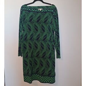 Michael Kors Green Swirl Long Sleeve Shift Dress Size 1X